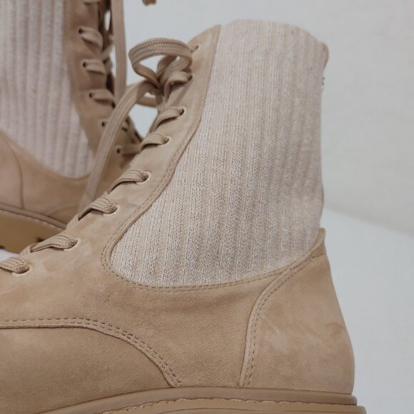 Sam Edelman Lydell Combat Boot Leather Beige Suede Leather / Knit Uppers Size 10 - Picture 7 of 11